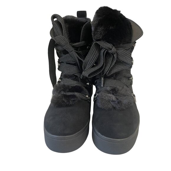 JSlides Whitney Black Suede Wedge Sneakers 7.5M New In Box Fur Streetwear Winter - Picture 4 of 8